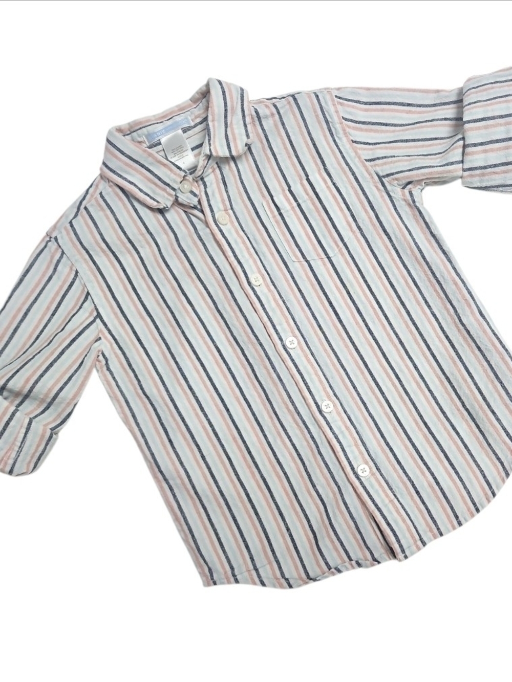 Janie And Jack Linen Striped Button-Up Shirt - Peach, Black, & Blue Size 4